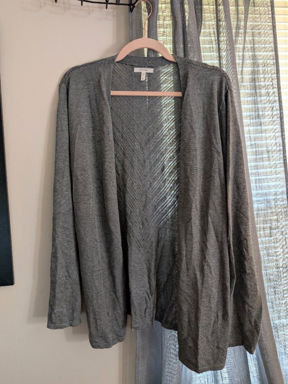 Maurices Grey Knit Sheer Back Cardigan Sweater Size XL